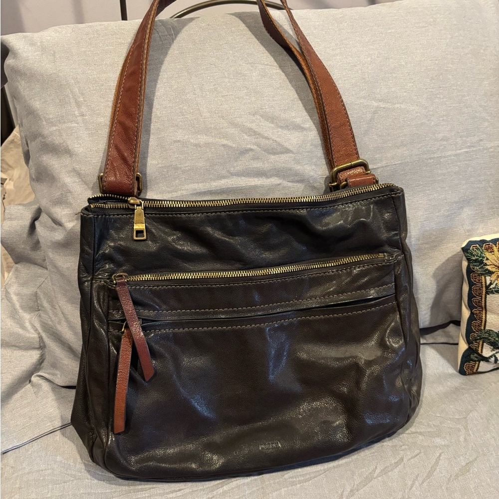 Fossil Dark Brown and Tan Shoulder Bag